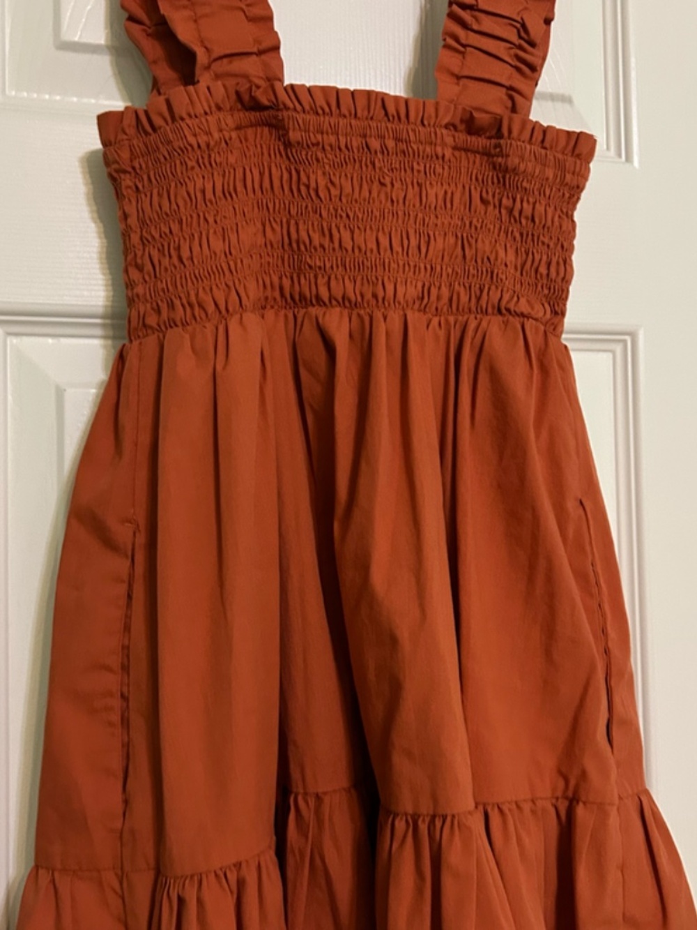 Abercrombie & Fitch Burnt Orange Sundress Smocked Scrunchie Strap 2 Tier Small - Picture 8 of 14